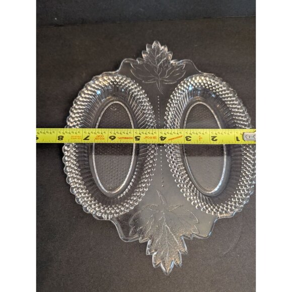 Vintage Campbell Clear Glass Double Oval Relish Dish Embossed Maple Leaf Design - Picture 5 of 5